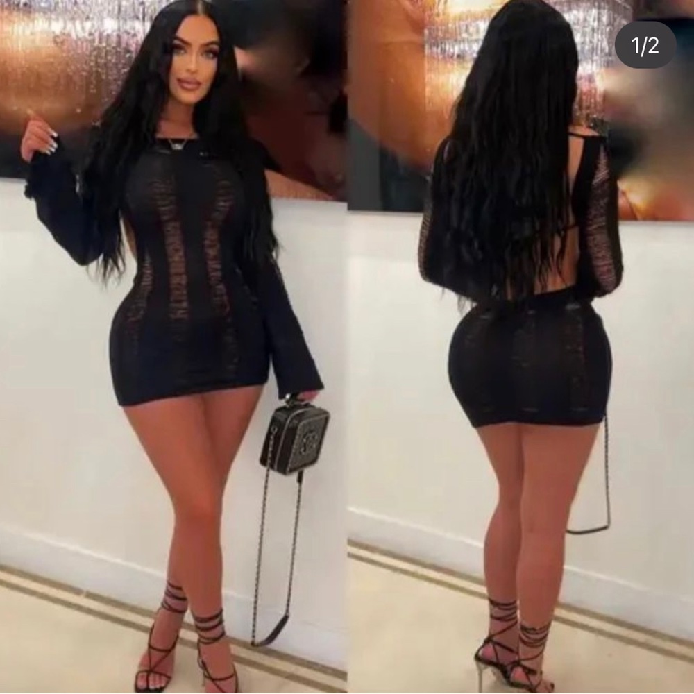 Black netted dress with open back